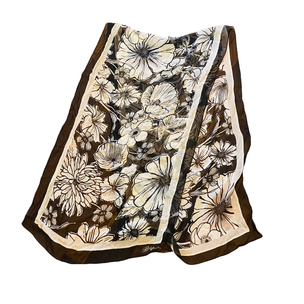Brighton “Black, White & Always Right” Scarf 100% Silk Floral Sheer Multi-Way